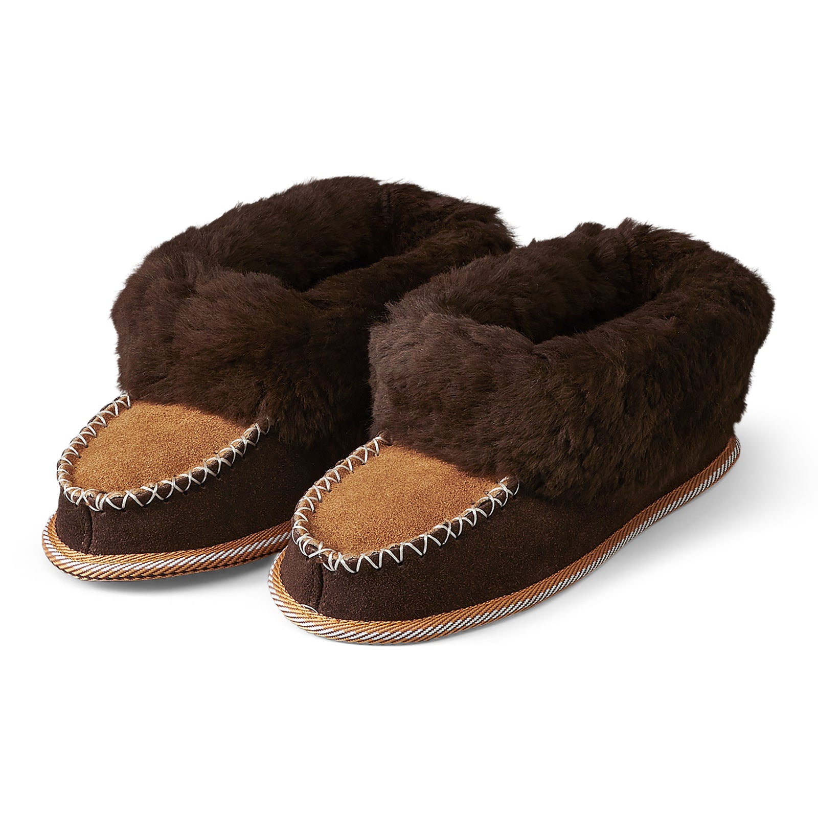 Neuenschwander Lammfell Hausschuhe blau weiss Vorderansicht