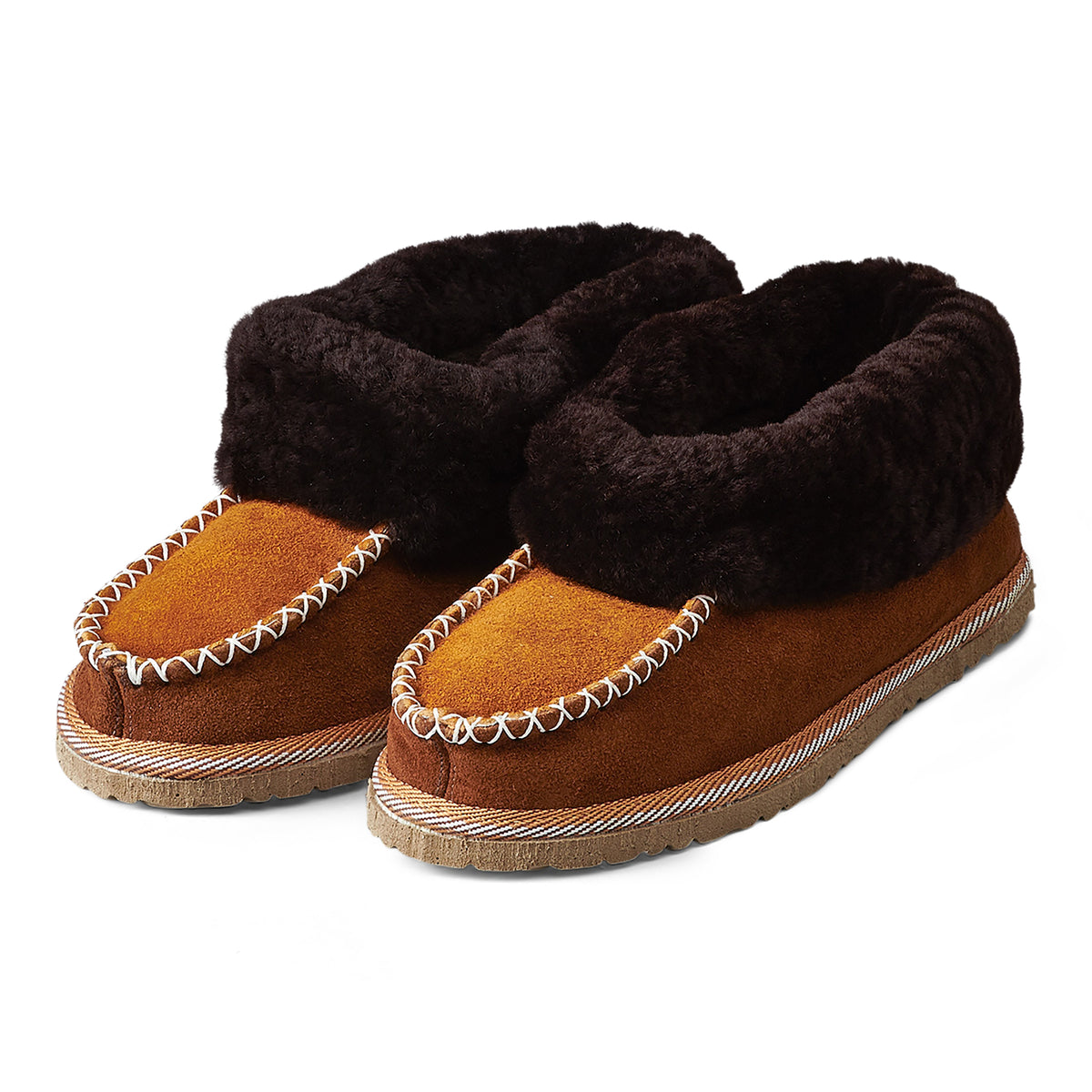 Neuenschwander Lammfell Hausschuhe Gummisohle braun Vorderansicht