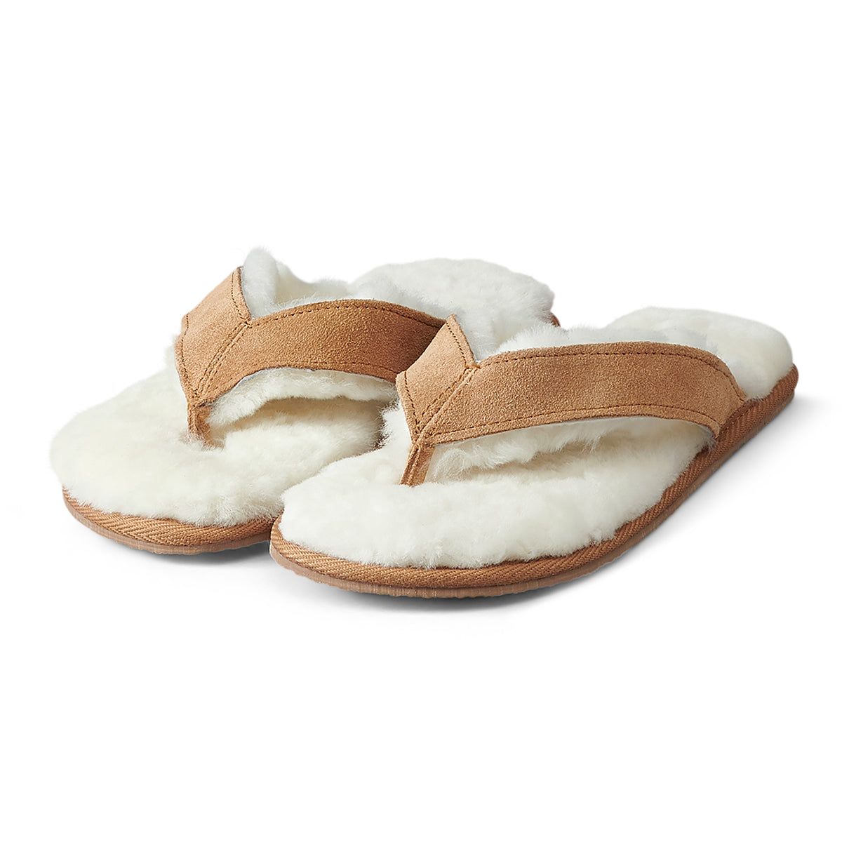 Neuenschwander Lammfell Flip-Flop Flipflop weiss braun Vorderansicht