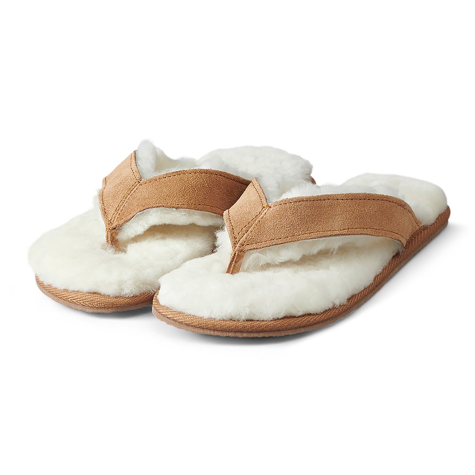 Neuenschwander Lammfell Flip-Flop Flipflop weiss braun Vorderansicht