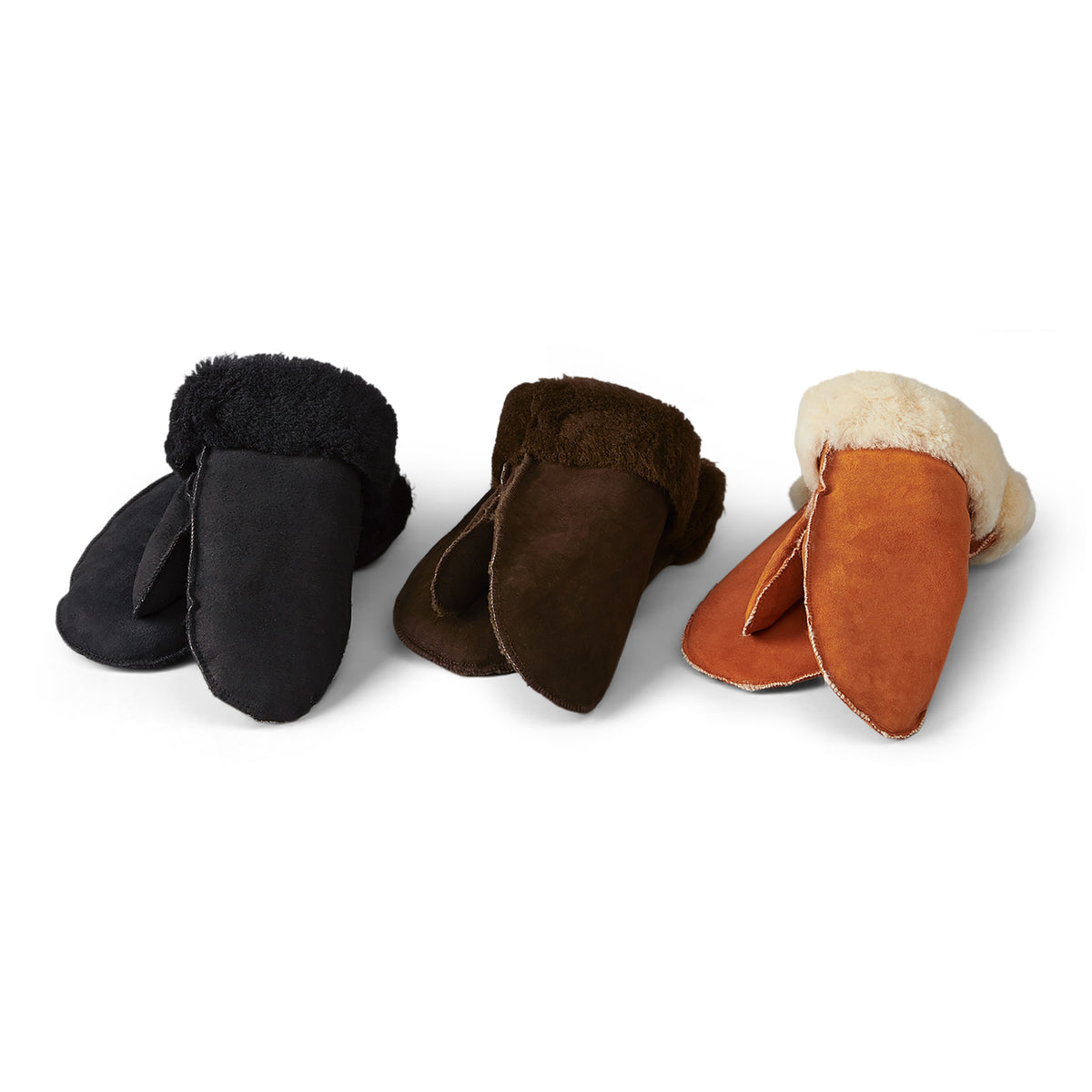 Neuenschwander Lammfell Fausthandschuhe braun beige gold schwarz Vorderansicht