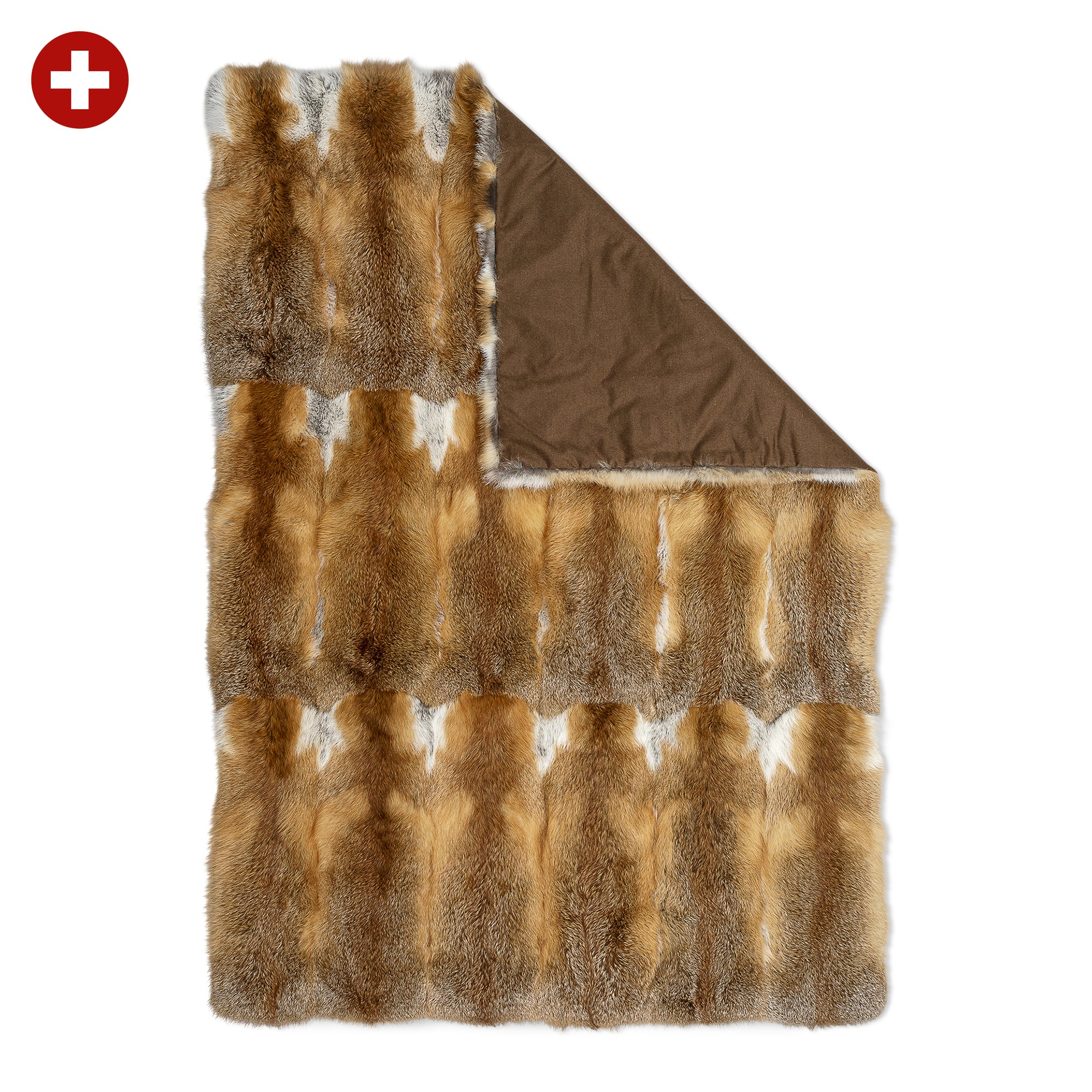 Neuenschwander Decke Schweizer Fuchsfell braun meliert, Vorderansicht, eine Seite offen