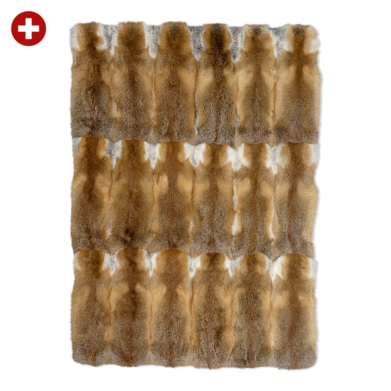 Neuenschwander Decke Schweizer Fuchsfell braun meliert, Vorderansicht, eine Seite offen