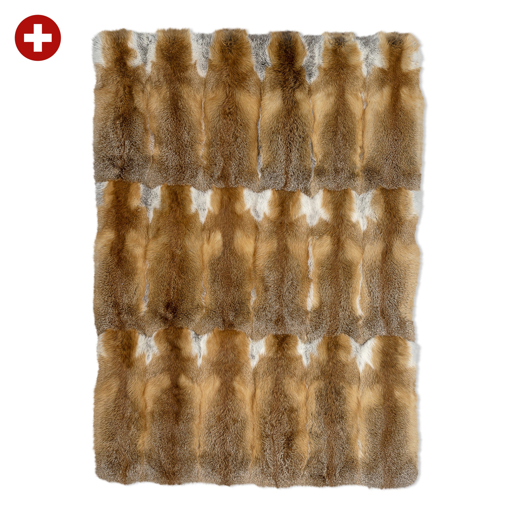 Neuenschwander Decke Schweizer Fuchsfell braun meliert, Vorderansicht, eine Seite offen