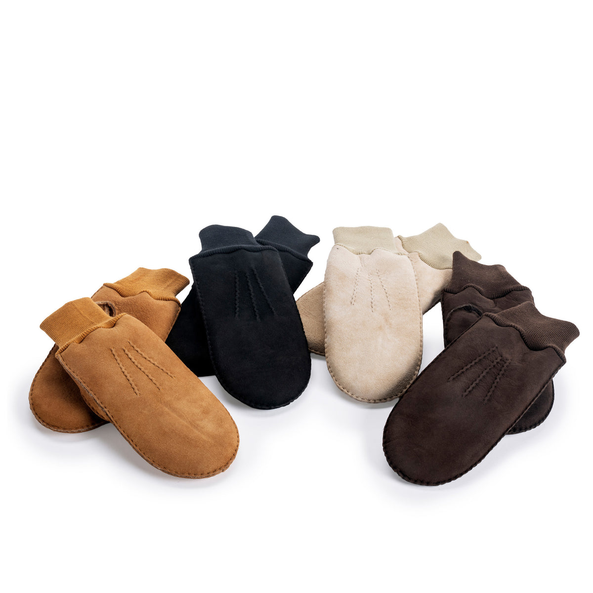 Neuenschwander Lammfell Fausthandschuhe braun cognac sand schwarz Vorderansicht