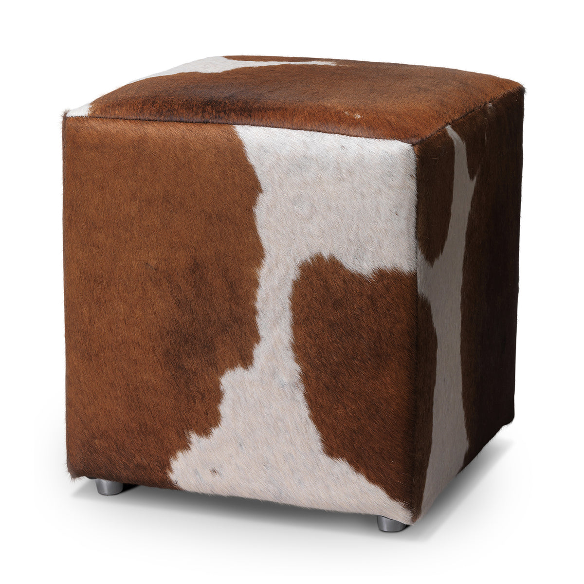Neuenschwander Hocker Kuhfell hellbraun weiss, Vorderansicht