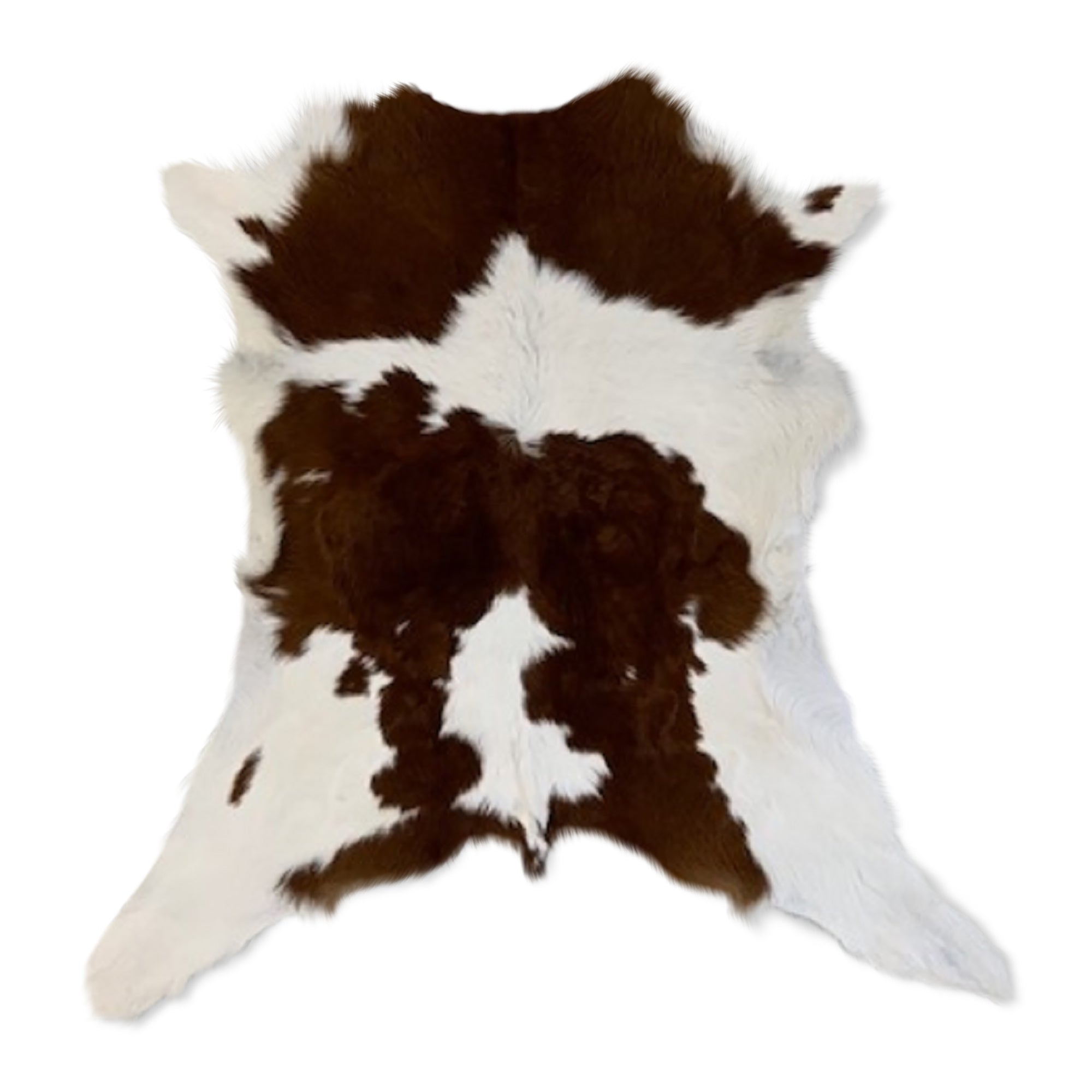 Neuenschwander Kuhfell Kalbfell hellbraun dunkelbraun weiss grob gefleckt Vorderansicht