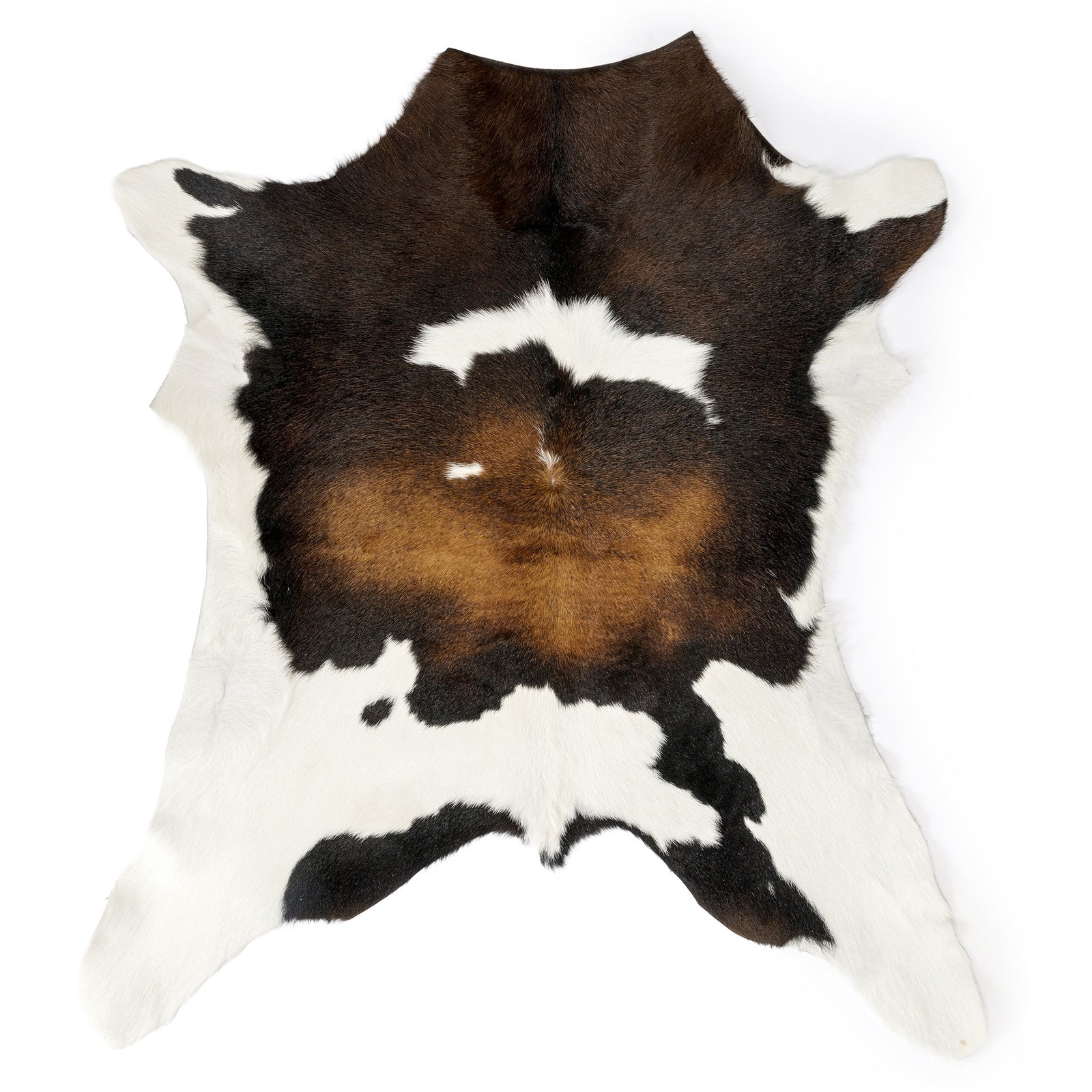 Neuenschwander Kuhfell Kalbfell braun schwarz weiss gefleckt dreifarbig Vorderansicht