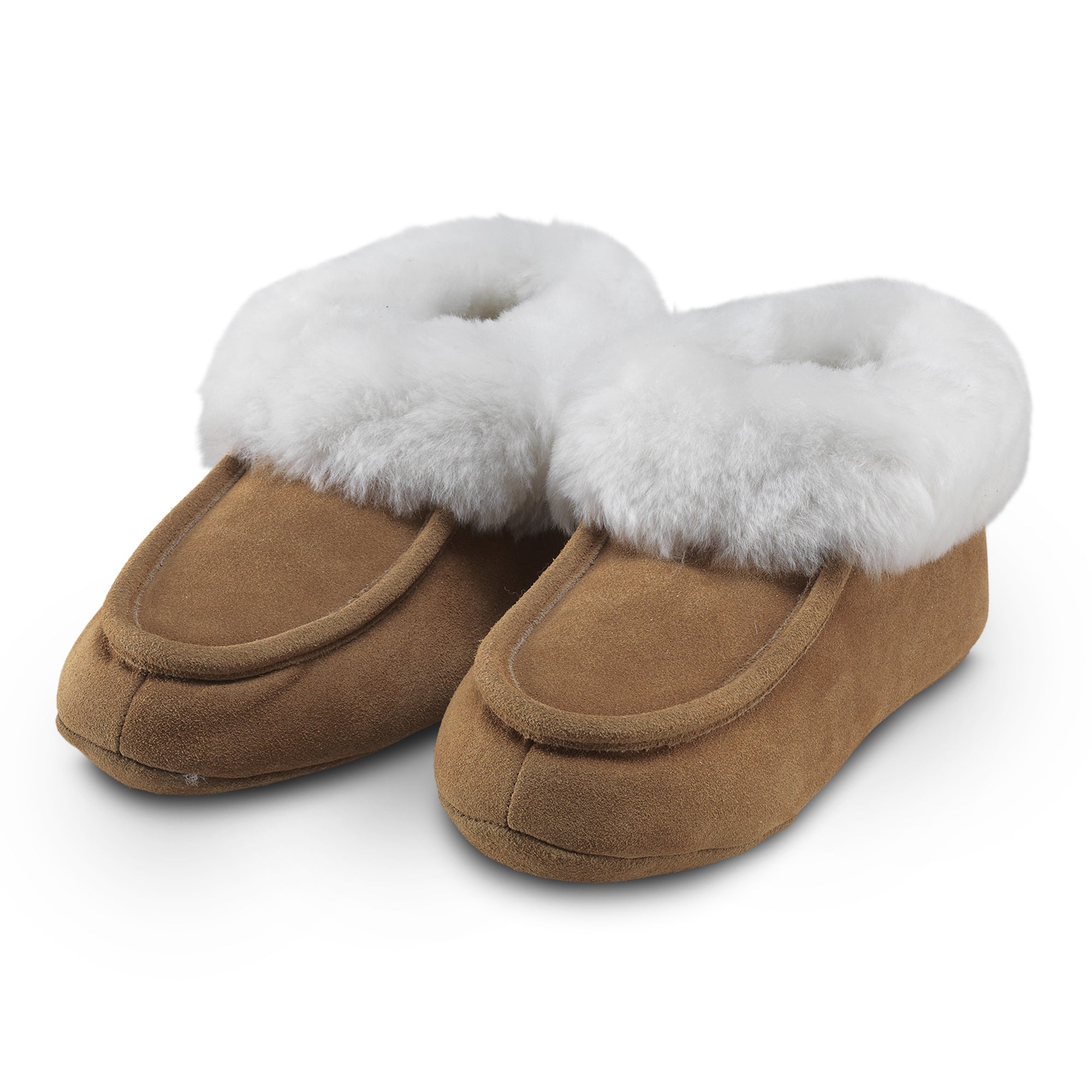 Neuenschwander Lammfell Hausschuhe Antirutsch braun beige weiss Vorderansicht