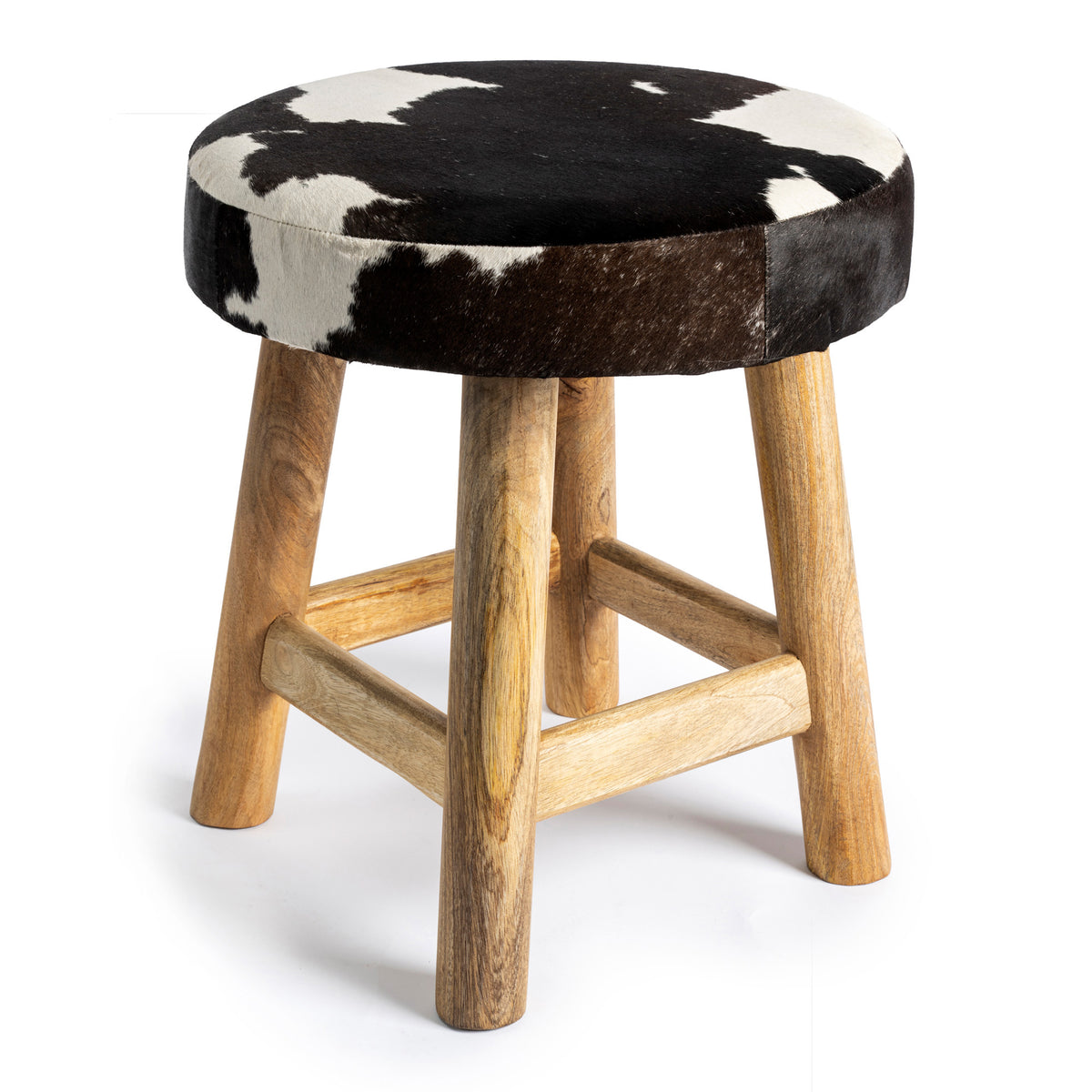 neuenschwander kuhfell taburett mit holzbeinen rund 40x45 schwarz-weiss