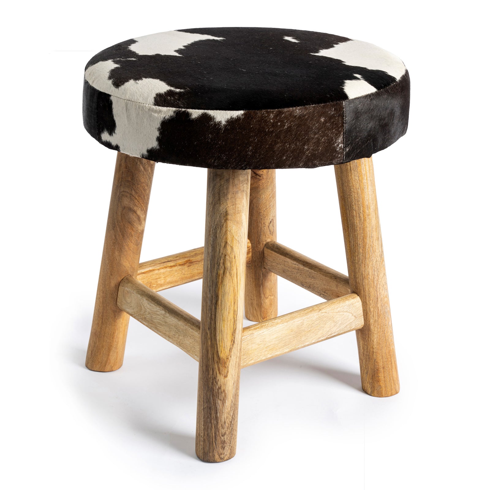 neuenschwander kuhfell taburett mit holzbeinen rund 40x45 schwarz-weiss