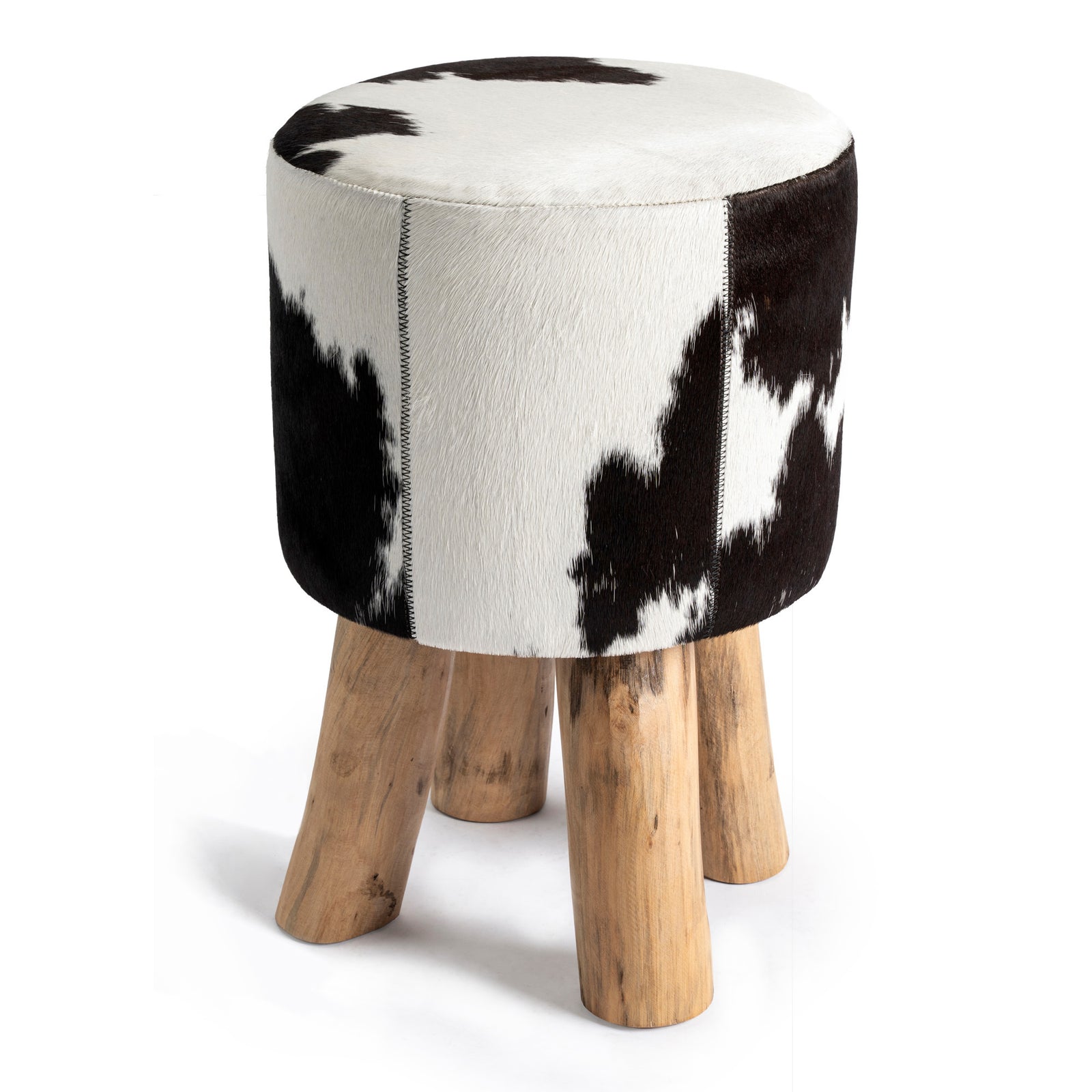 neuenschwander kuhfell hocker mit holzbeinen rund 30x45 braun-weiss