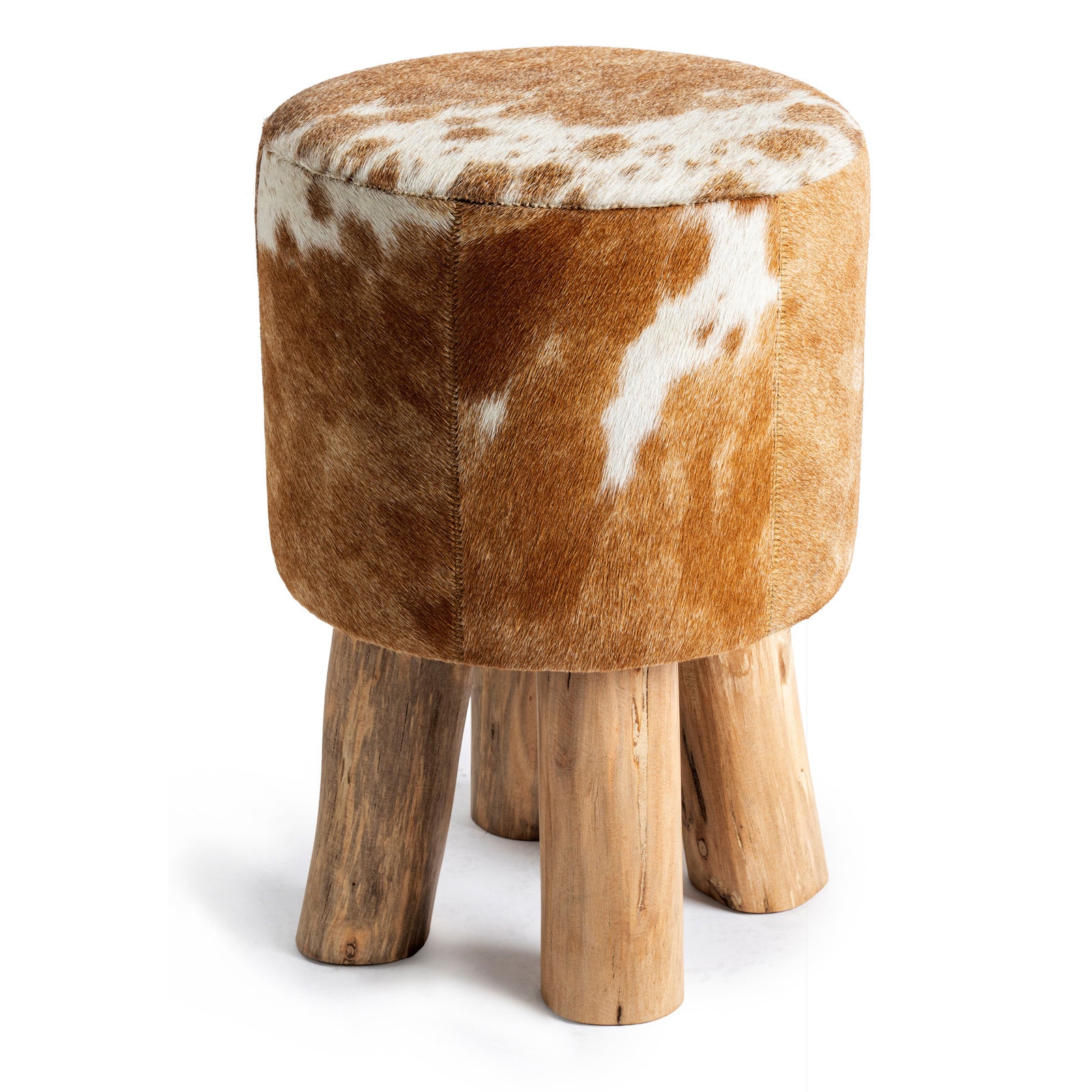 neuenschwander kuhfell hocker mit holzbeinen rund 30x45 braun-weiss