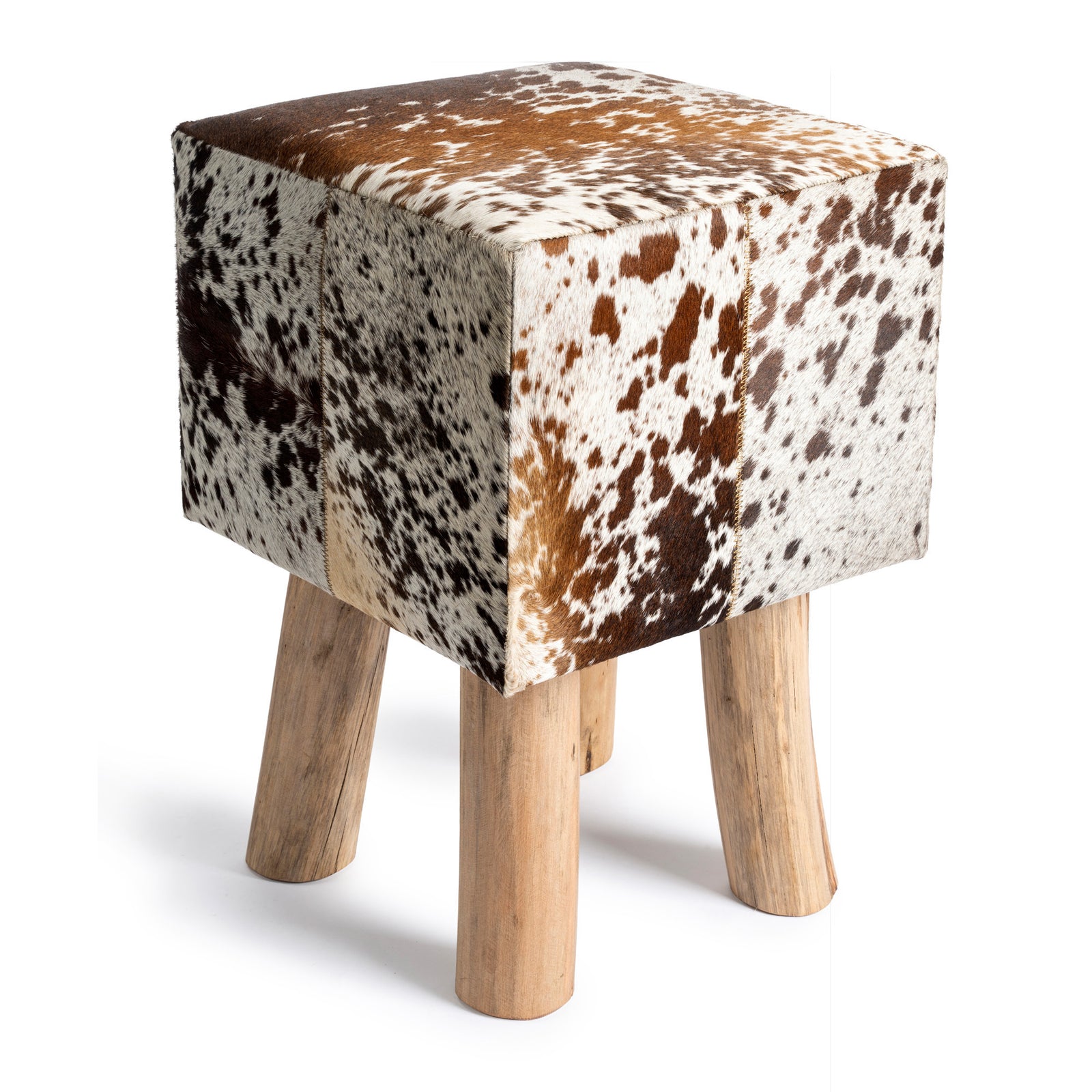 neuenschwander kuhfell hocker mit holzbeinen quadratisch 30x30x45 schwarz-weiss