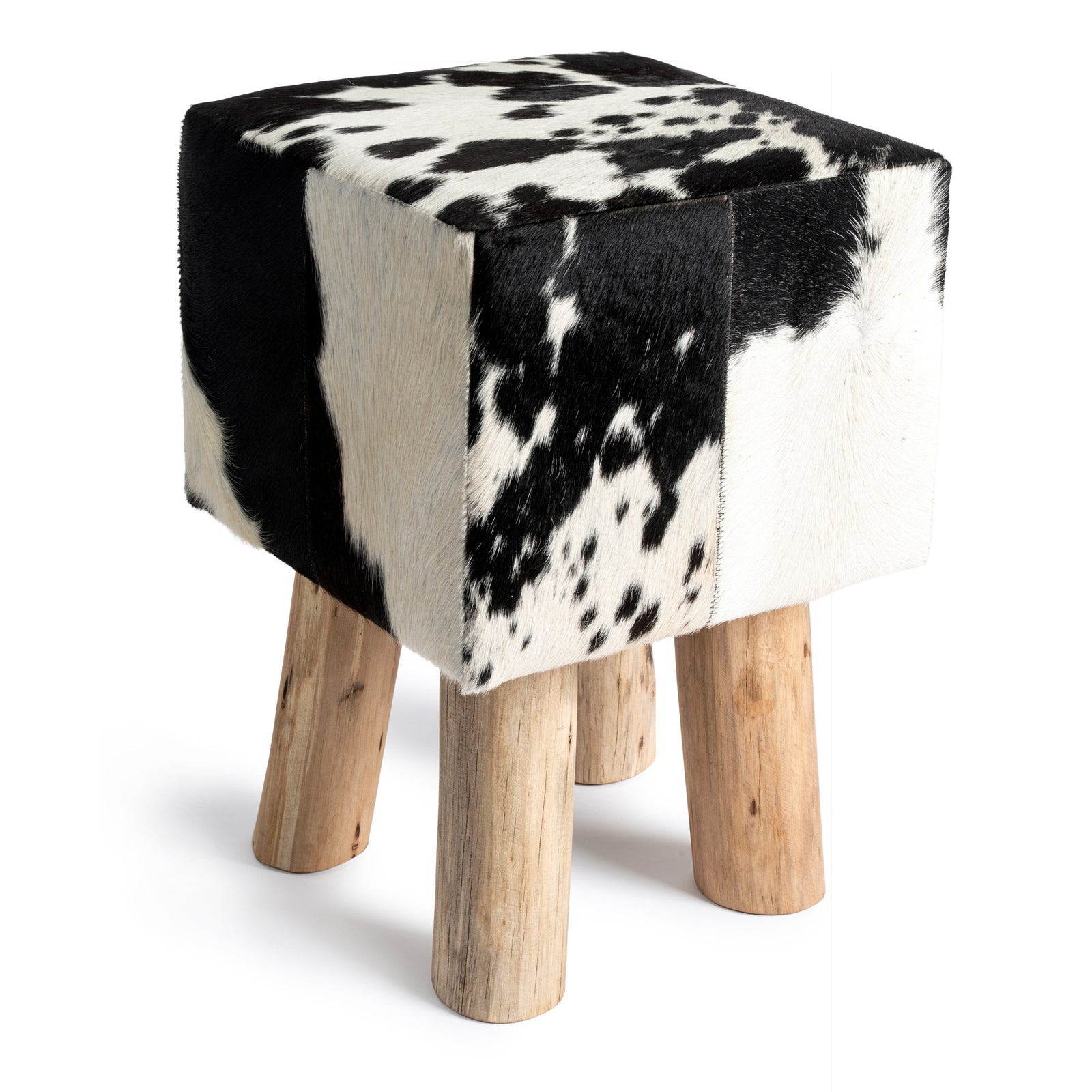 neuenschwander kuhfell hocker mit holzbeinen quadratisch 30x30x45 schwarz-weiss
