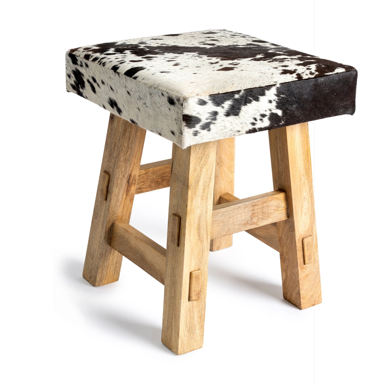 neuenschwander kuhfell taburett mit holzbeinen quadratisch 35x35x45 braun-weiss