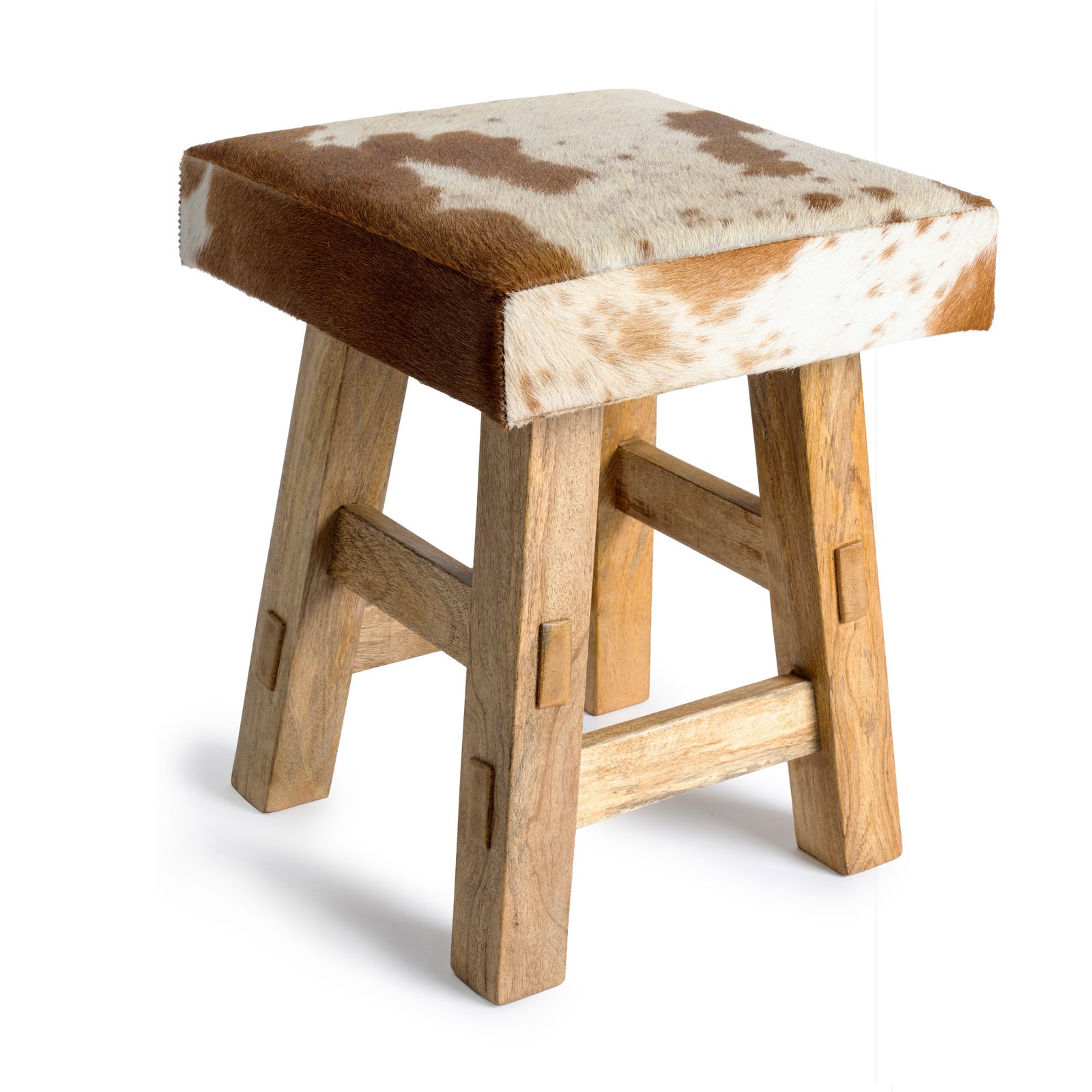 neuenschwander kuhfell taburett mit holzbeinen quadratisch 35x35x45 braun-weiss
