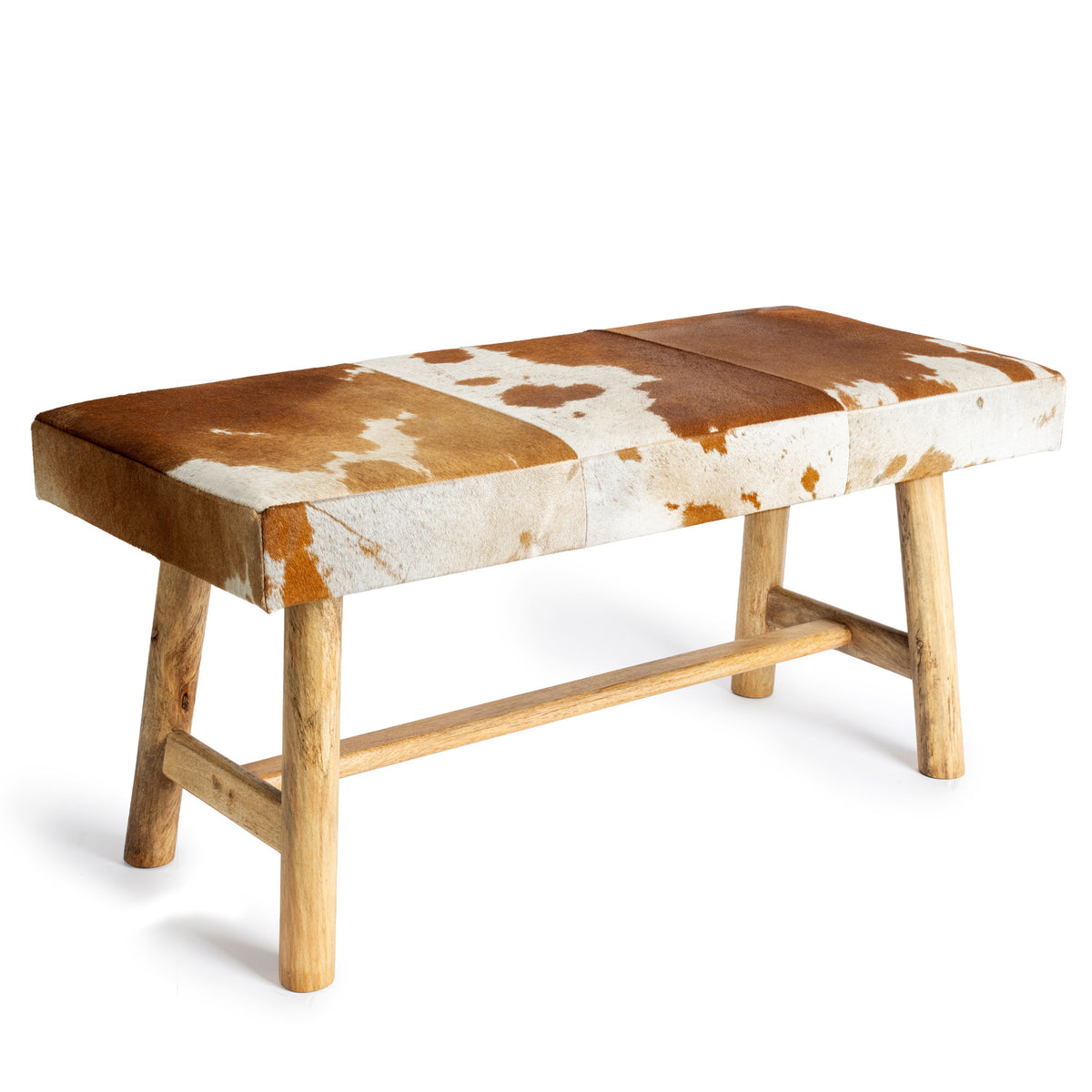 neuenschwander kuhfell sitzbank mit holzbeinen 95x40x45 braun-weiss