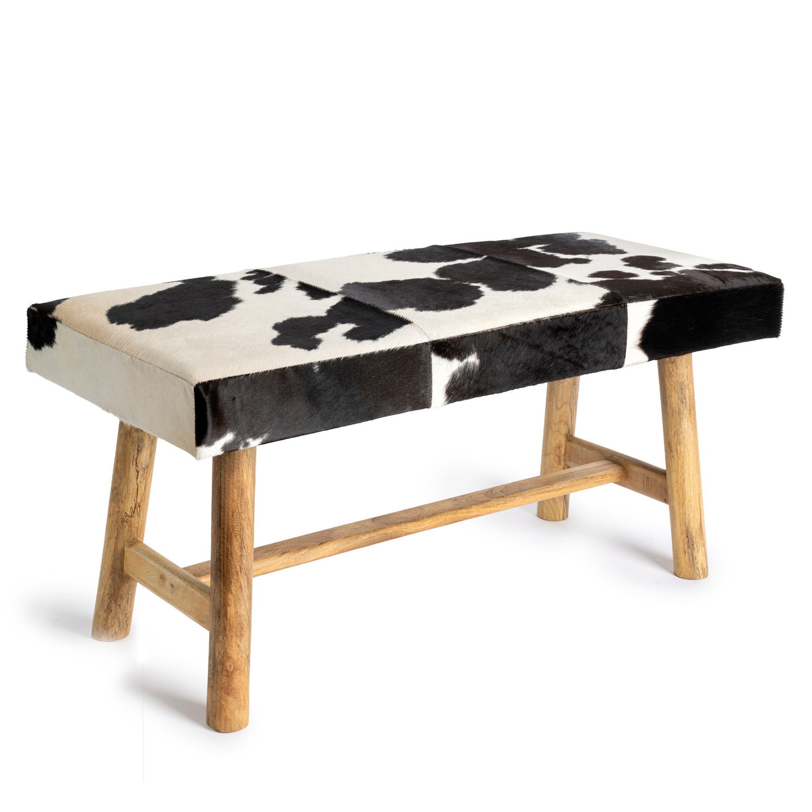 neuenschwander kuhfell sitzbank mit holzbeinen 95x40x45 schwarz-weiss