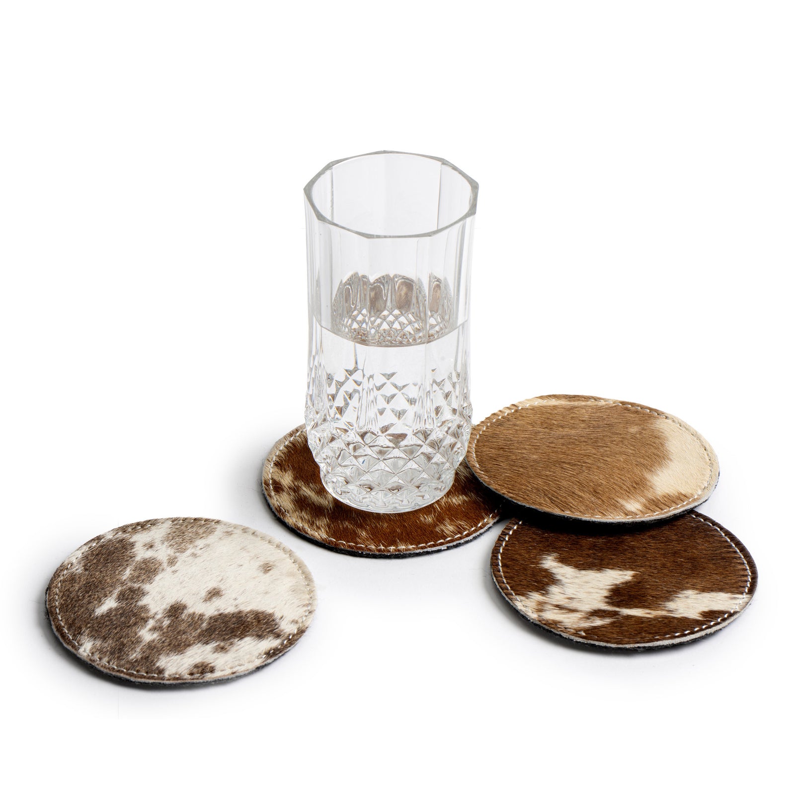 neuenschwander kuhfell glas untersetzer rund 10 cm braun-weiss