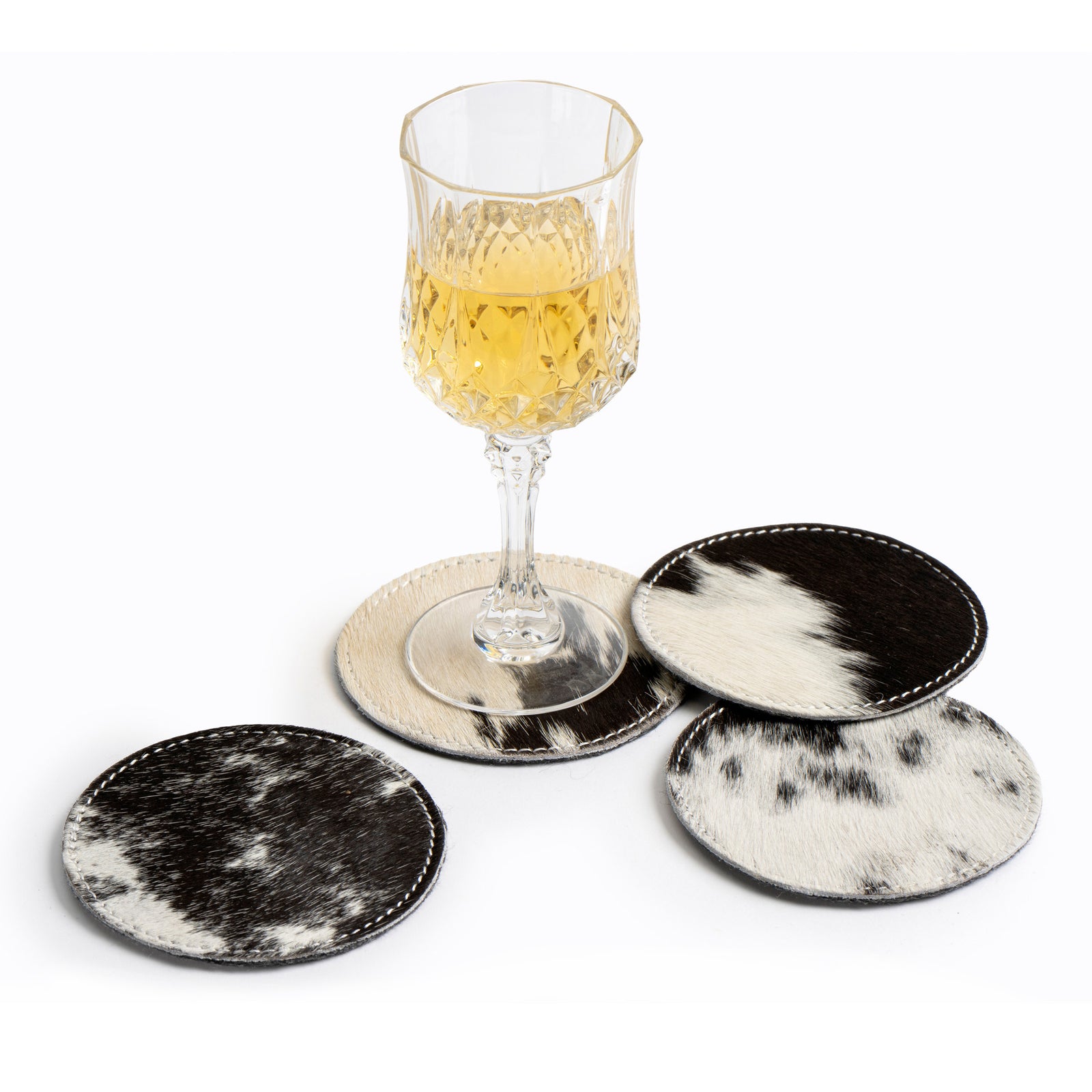 neuenschwander kuhfell glas untersetzer rund 10 cm braun-weiss