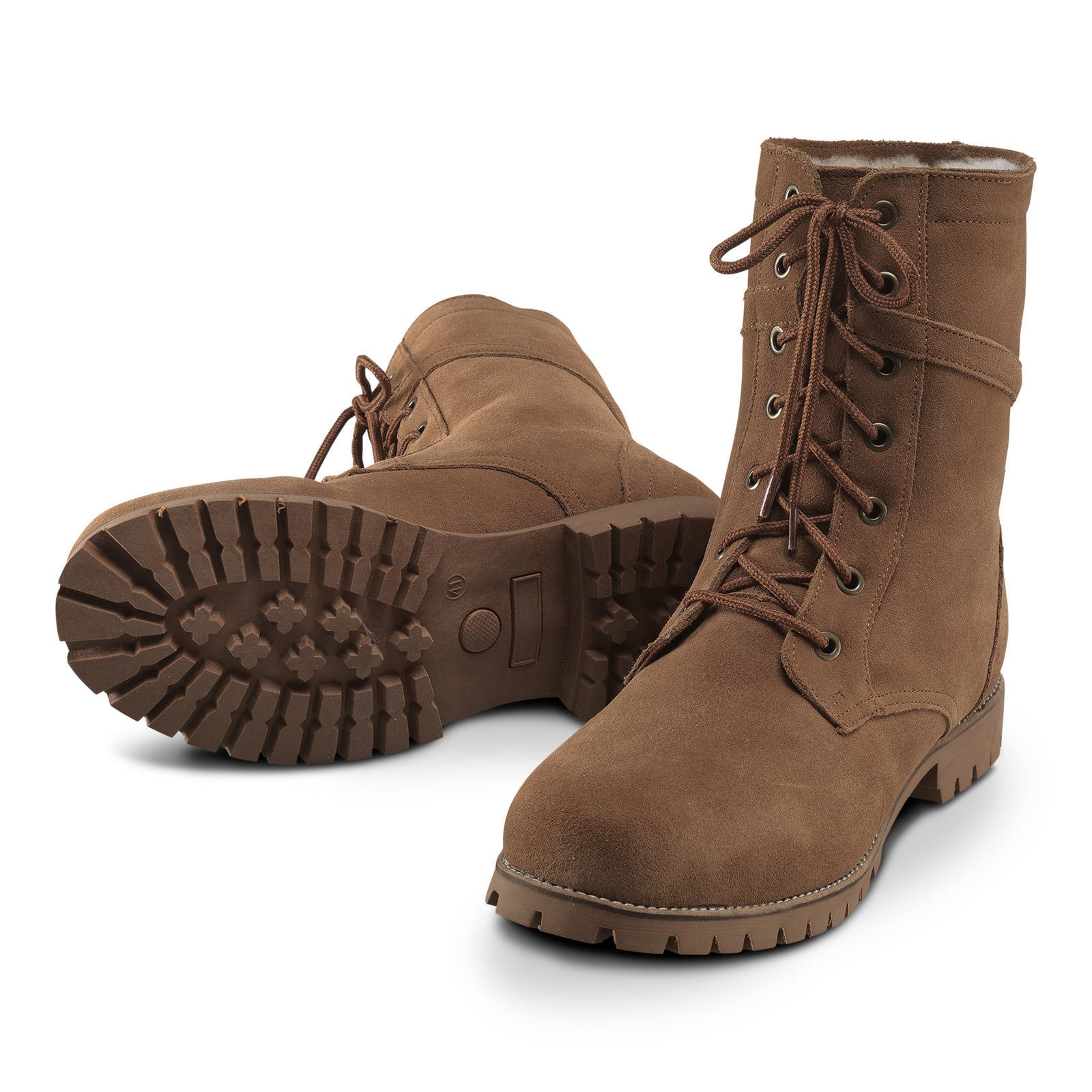 Neuenschwander Lammfell Stiefel Schnürstiefel braun beige Vorderansicht