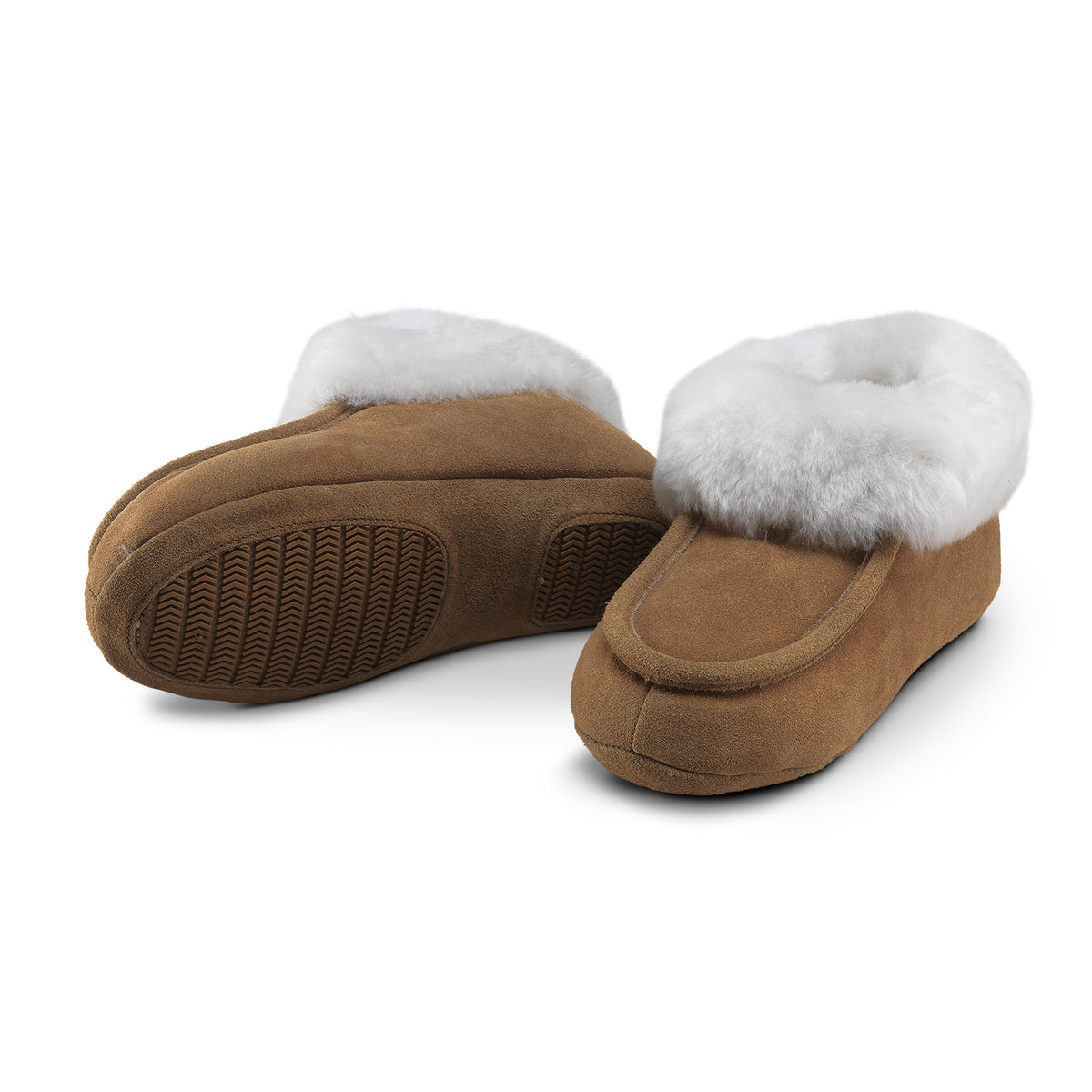 Neuenschwander Lammfell Hausschuhe Antirutsch braun beige weiss Vorderansicht